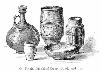 Ölflasche, Trinkbecher, Schüssel und Krug